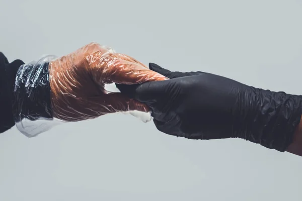 Two Hands Sterile Gloves Reach Out Each Other Skin Protection — Stock Photo, Image