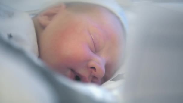 Adorabile neonato che dorme tranquillamente nella sua culla nella stanza d'ospedale — Video Stock
