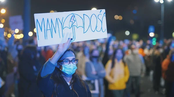 Warsaw, Poland 23.10.2020 - Protest against Polands abortion laws. We had enough sign in womans hand — Stock Photo, Image