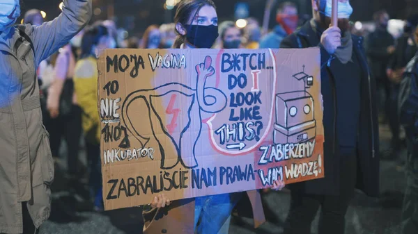 Warsaw, Poland 23.10.2020 - Protest against Polands abortion laws. My vagina is not your incubatore — Stockfoto