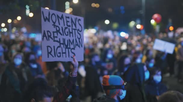 Warsaw, Poland 23.10.2020 - Protest against Polands abortion laws.Womens rights are human rights — Stock Video