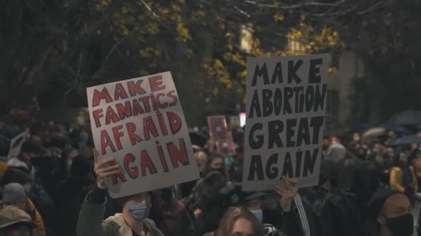 Warsaw, Poland 23.10.2020 - Protest against Polands abortion laws. Make abortion great again — Stock Video