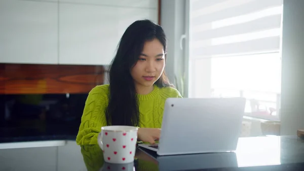 Asiática freelance negocios mujeres utilizando portátil para la videoconferencia con el cliente en su apartamento — Foto de Stock