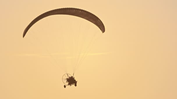 Парамотор Тандем, скользящий и летающий в воздухе. Копирование пространства — стоковое видео