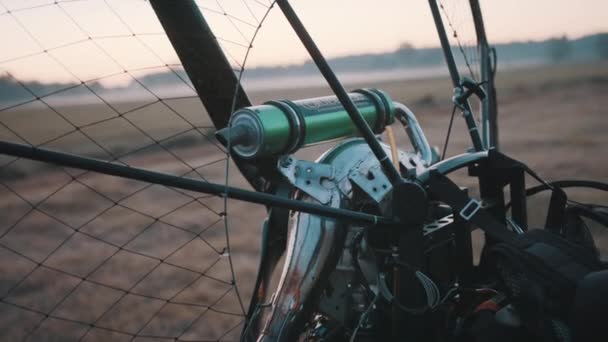 Warsaw, Poland - 23.05.2020 Close up of ropellers of the tandem paramotor. Getting ready to fly off. — Stock Video