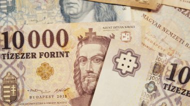 Varşova, Polonya 01.01.2021 Macar parası, 10000 tizezer forint banknotlar aşırı yakın çekim