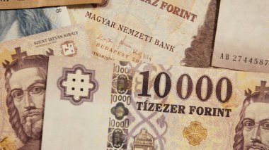 Varşova, Polonya 01.01.2021 Macar parası, 10000 tizezer forint banknotlar aşırı yakın çekim
