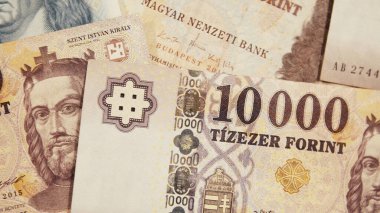 Varşova, Polonya 01.01.2021 Macar parası, 10000 tizezer forint banknotlar aşırı yakın çekim