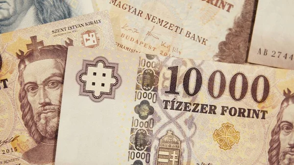 Warschau, Polen 01.01.2021 Hongaars geld, 10000 tizezer forint bankbiljetten extreem close-up schot — Stockfoto