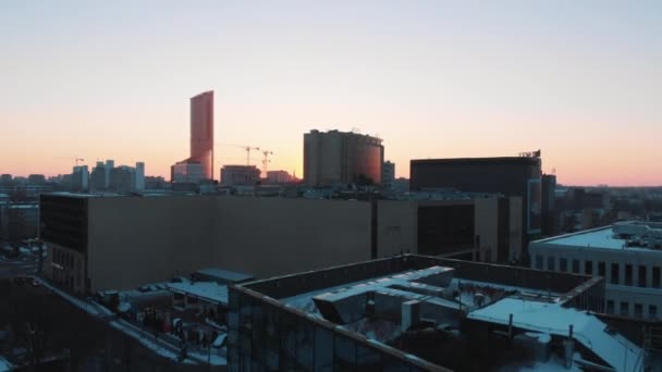 Slow-motion footage of the rooftop of buildings in Wroclaw, Poland - Sunset — Stock videók