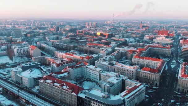 Panoramic footage of the city of Wroclaw - Street with buildings on both sides — Stock videók