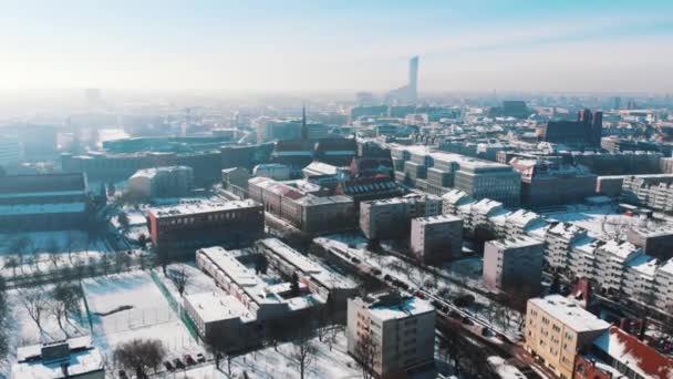 Slow Motion aerial view of the city of Wroclaw - Vehicles Running On The Street — Vídeo de Stock