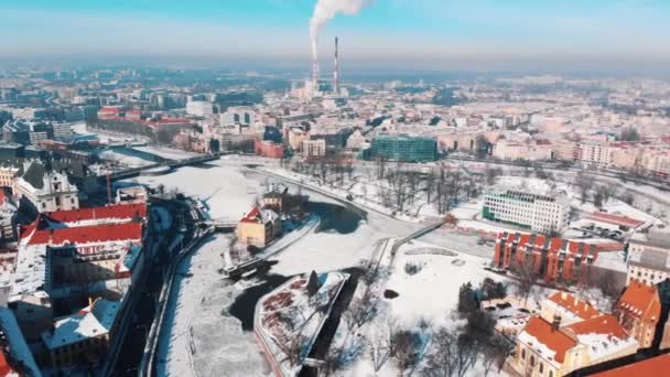 Footage Of The Industrial Area Of The City Of Wroclaw. Smoke Coming Out Of The Chimney — Wideo stockowe