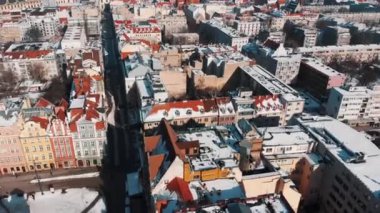 Aerial footage of the old town buildings in the city of Wroclaw, Poland