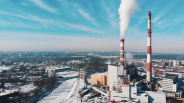Drone Footage Of Smoke Coming Out From The Chimney In The Industrial Area Of Wroclaw