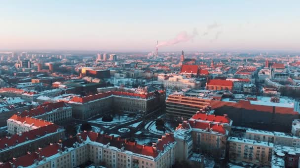 Drone view of the city of Wroclaw, Poland. Old town buildings - Thermal Power Plant — Vídeo de Stock