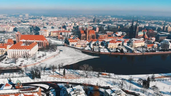 Aerial View Of The City Center And The Odra River In The City Of Wroclaw, Poland — стокове фото