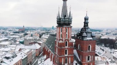 Aerial view of Old city center And Adam Mickiewicz monument, St. Marys Basilica