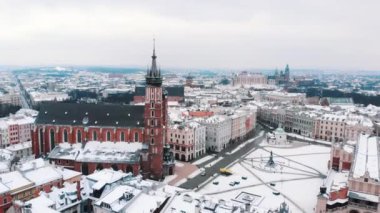 Aerial view of the Cloth Hall Building In Main Market Square. Krakow, Poland