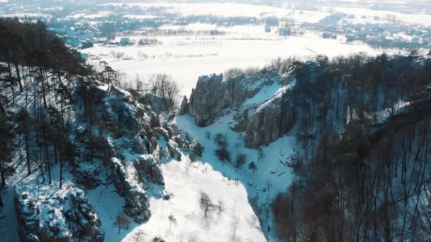 Aerial view of Wawoz Bolechowicki or Bolechowice Valley - Snow-Covered — Vídeo de Stock