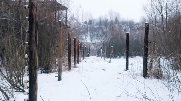 Footage of electric fence with barbed wires in Auschwitz - Nazis Concentration Camp — Vídeos de Stock