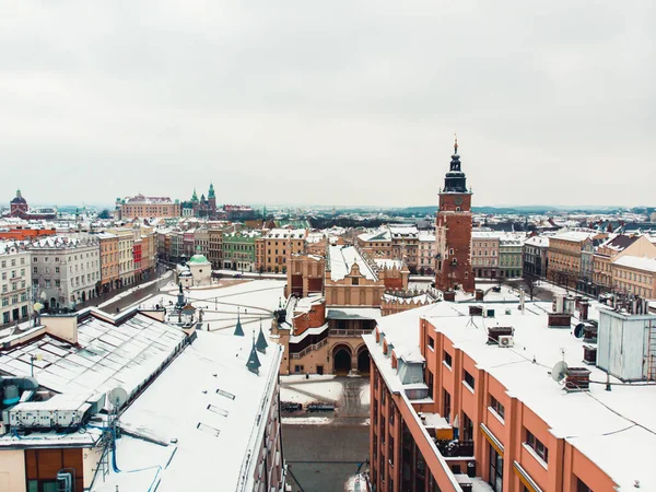 Main Market Square in the Krakow Saint Marys Basilica - Winter Season — стокове фото