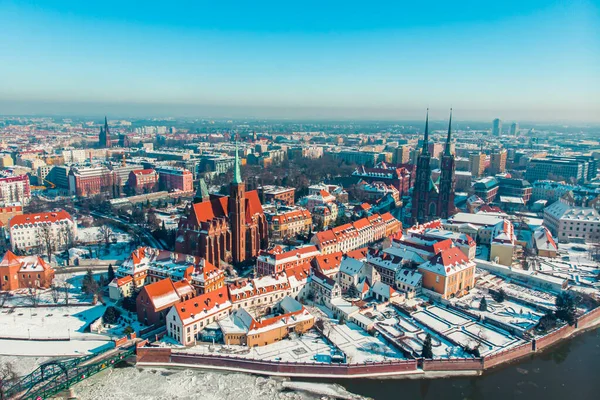 High-Rise Historic Buildings In The City Of Wroclaw, Poland Panoramic View — стокове фото