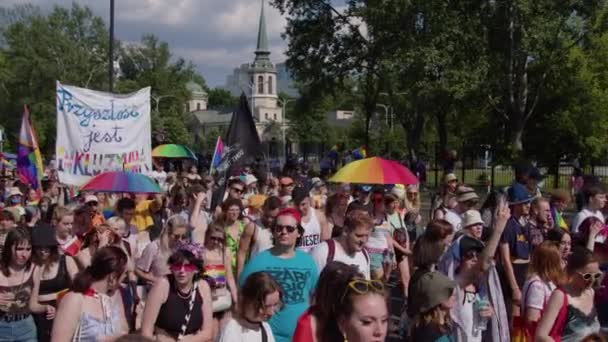 March for LGBTQ rights in a pride parade — Stok Video