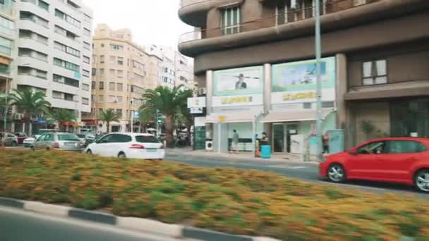 Street In Benidorm Spain View From The Car Vehicles Waiting At The Traffic Light — Stock Video