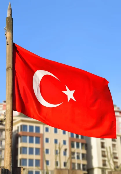 Red Turkish Flag Background Blue Sky — Stock Photo, Image