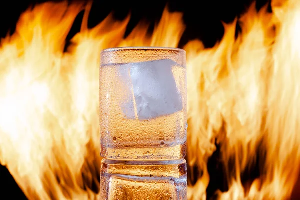 Bir bardak votka siyah arka planda ateşte — Stok fotoğraf