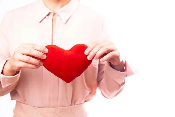 Heart health, woman with heart in hand — Stok fotoğraf