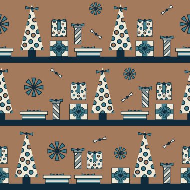 Renkli hediyeler. Kahverengi, pürüzsüz desenli çizgili.