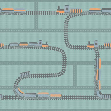 Vektör yeşil gri raylar, trenler pürüzsüz desen