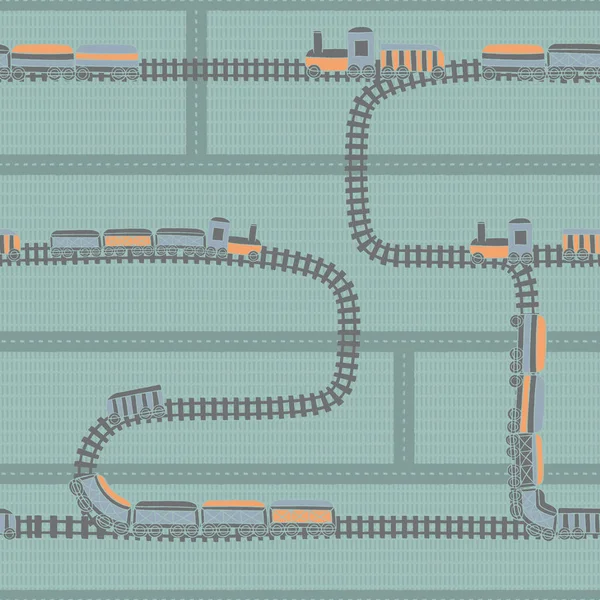 Vector zielone szare szyny, pociągi płynny wzór — Wektor stockowy