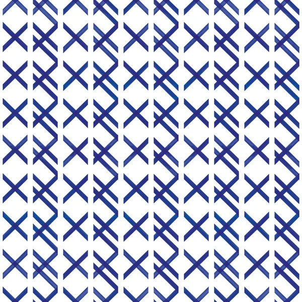 Vector blauwe strepen kruist wit naadloos patroon — Stockvector