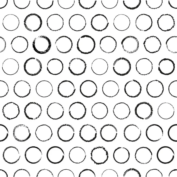 Vetor desenhado círculos pretos padrão sem costura branco — Vetor de Stock