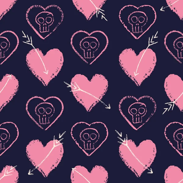 Διάνυσμα ροζ βέλος καρδιά κρανίο αδιάλειπτη μοτίβο σκούρο — Διανυσματικό Αρχείο