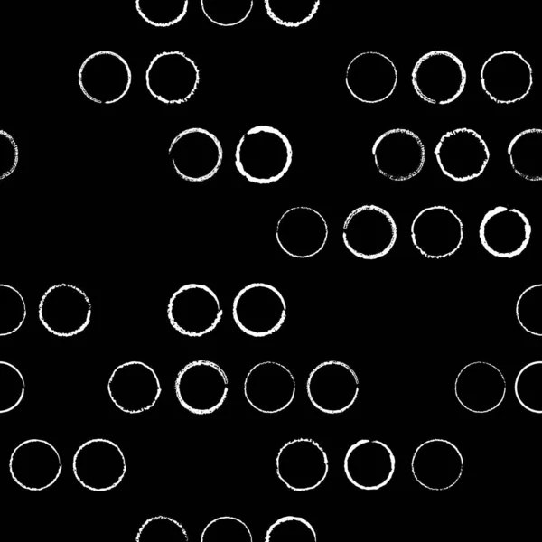 Vektor gezeichnete weiße Kreise schwarzes nahtloses Muster — Stockvektor