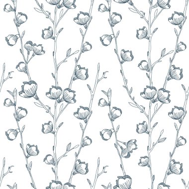 Vektör gri kiraz çiçekleri pürüzsüz desen