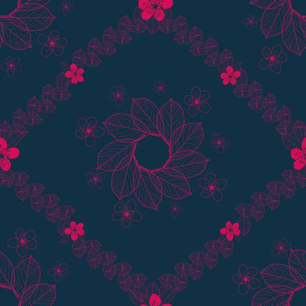 Vector roze blauwe bloemen donker naadloos patroon — Stockvector