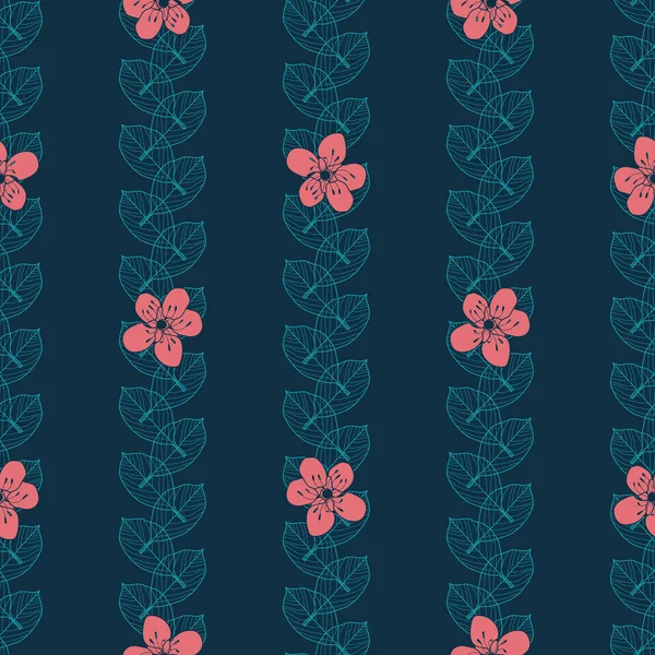 Vector blue pink flowers striped seamless pattern — Stock Vector