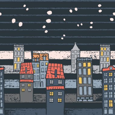 Vektör koyu mavi gri şehir karsız desen