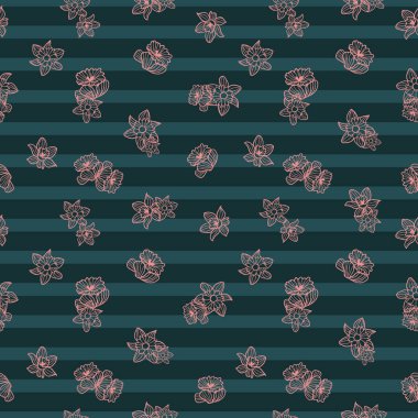 Vektör yeşil çiçek çizgileri pürüzsüz desen