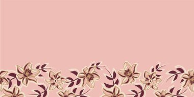 Vektör kenarı pembe kahverengi çiçekler pürüzsüz desen