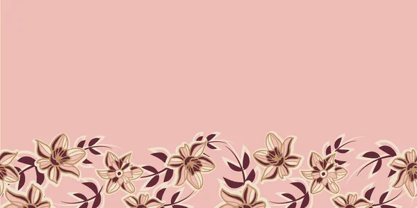 ベクトルボーダーピンクブラウン花シームレスパターン — ストックベクタ