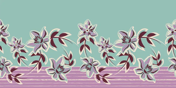 Vektorová fialová máta květinové pruhované bezešvé vzor — Stockový vektor