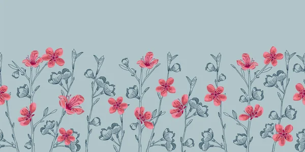 Vector gris flores de cerezo rosa patrón sin costuras — Archivo Imágenes Vectoriales