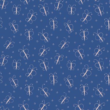 Mavi vektör pembe çizgili kelebekler deseni tekrarlıyor