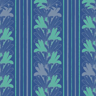 Vektör mavi yapraklar çizgiler pürüzsüz desen